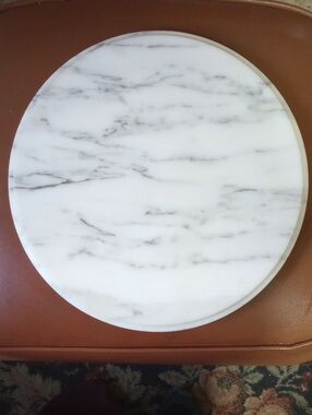 Round Gray & White Vintage Marble Cutting Board w/ Beveled Edge, Made in Italy,